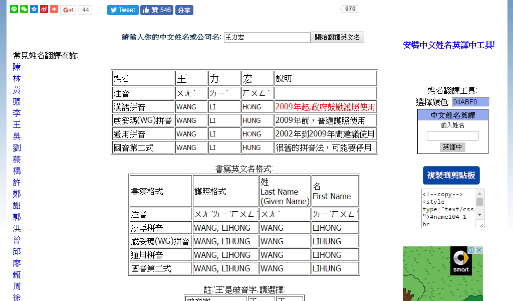 中文姓名英譯 EnglishName.org